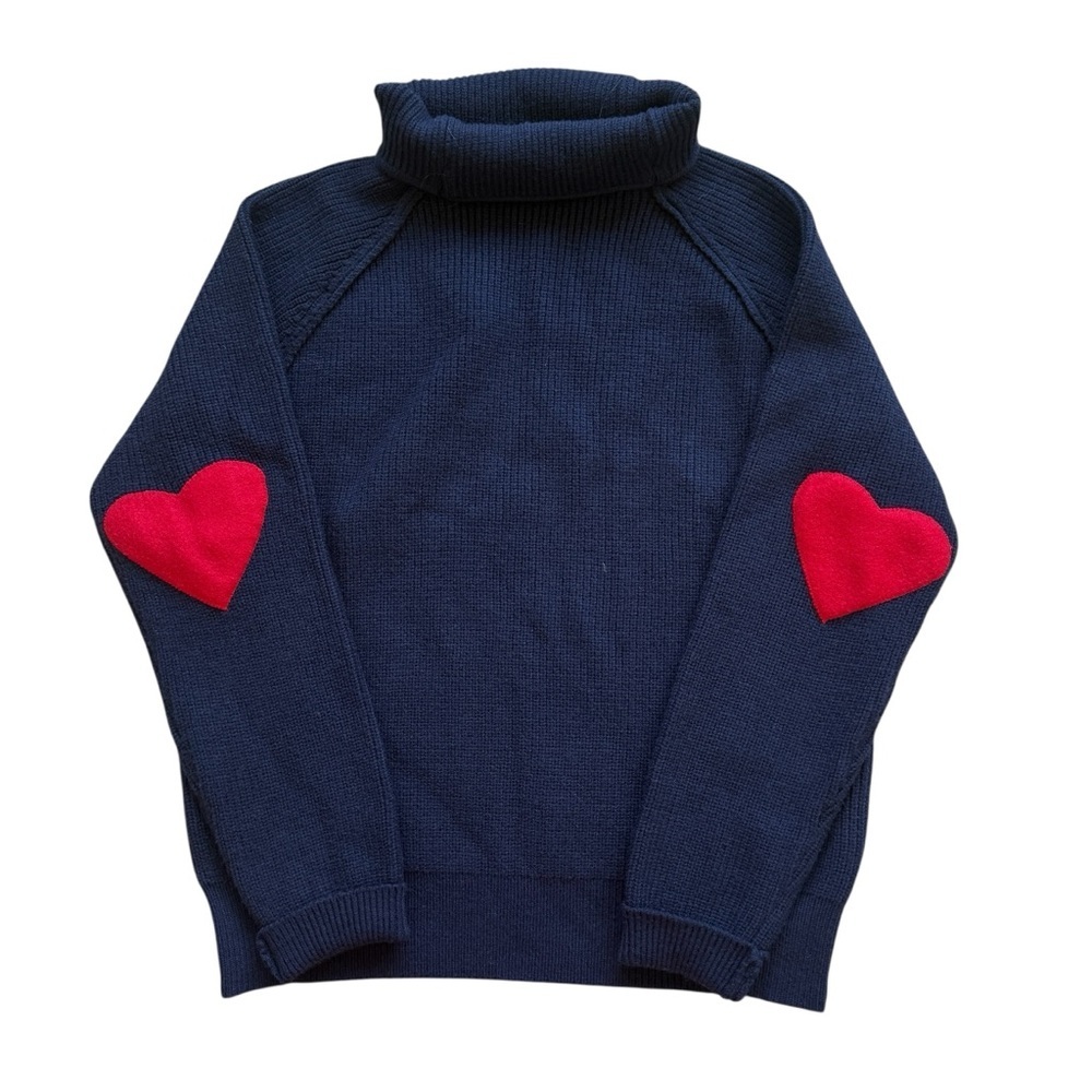 Chicwish Navy Heart Elbow Patch Sweater Turtleneck Parisian Style Knit M Cozy